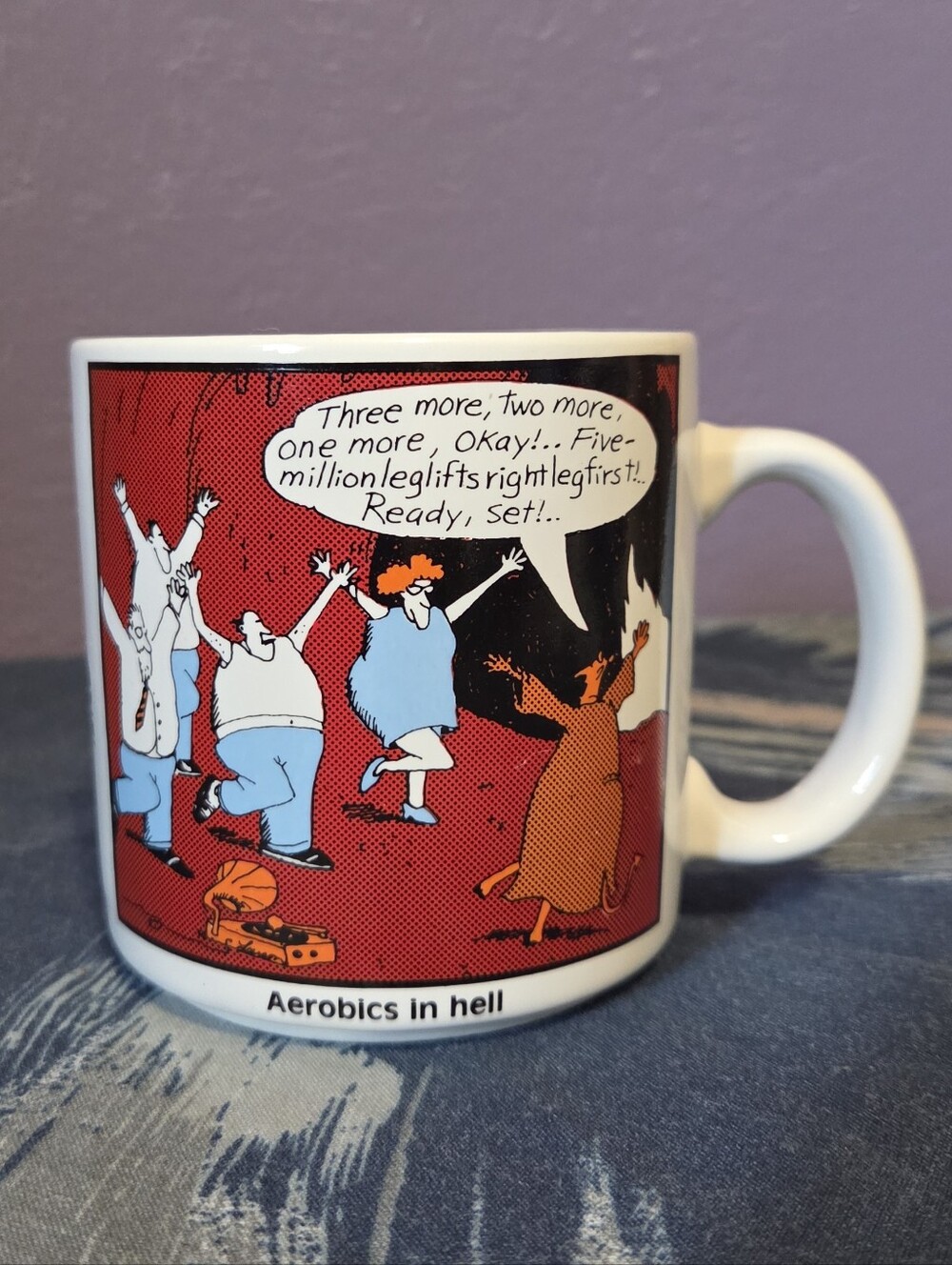 1984 The Far Side “Aerobics in Hell” Ceramic Coffee Cup Mug by OZ